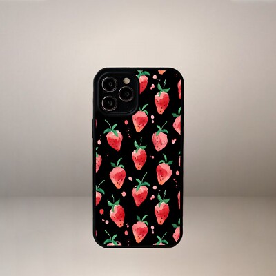 Erdbeere Hülle für iPhone 17 16 15 14 13 12 11 Pro Max XR X 8 Samsung S20 S25