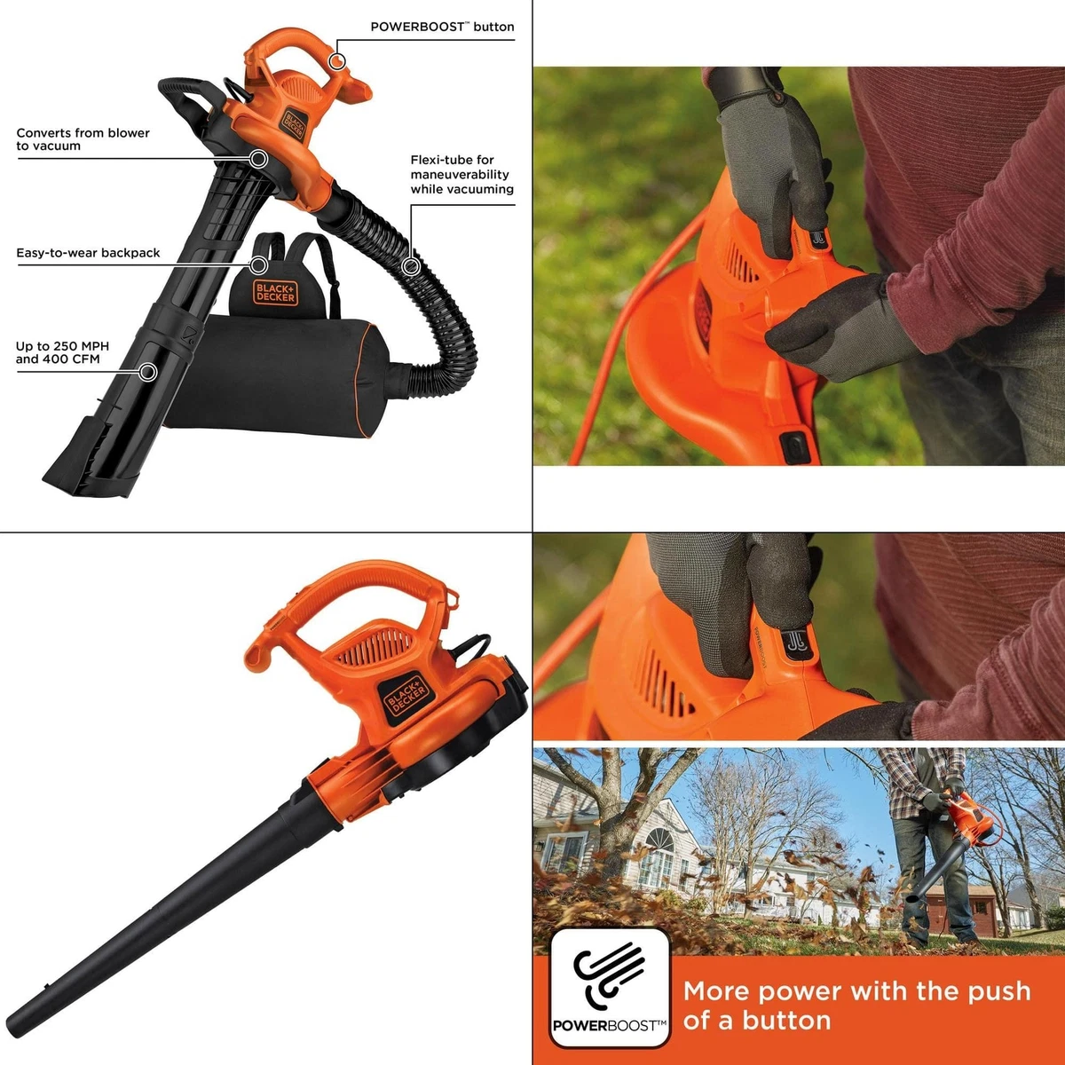 BLACK+DECKER 400-CFM 250-MPH Corded Electric Handheld Leaf Blower in the  Leaf Blowers department at