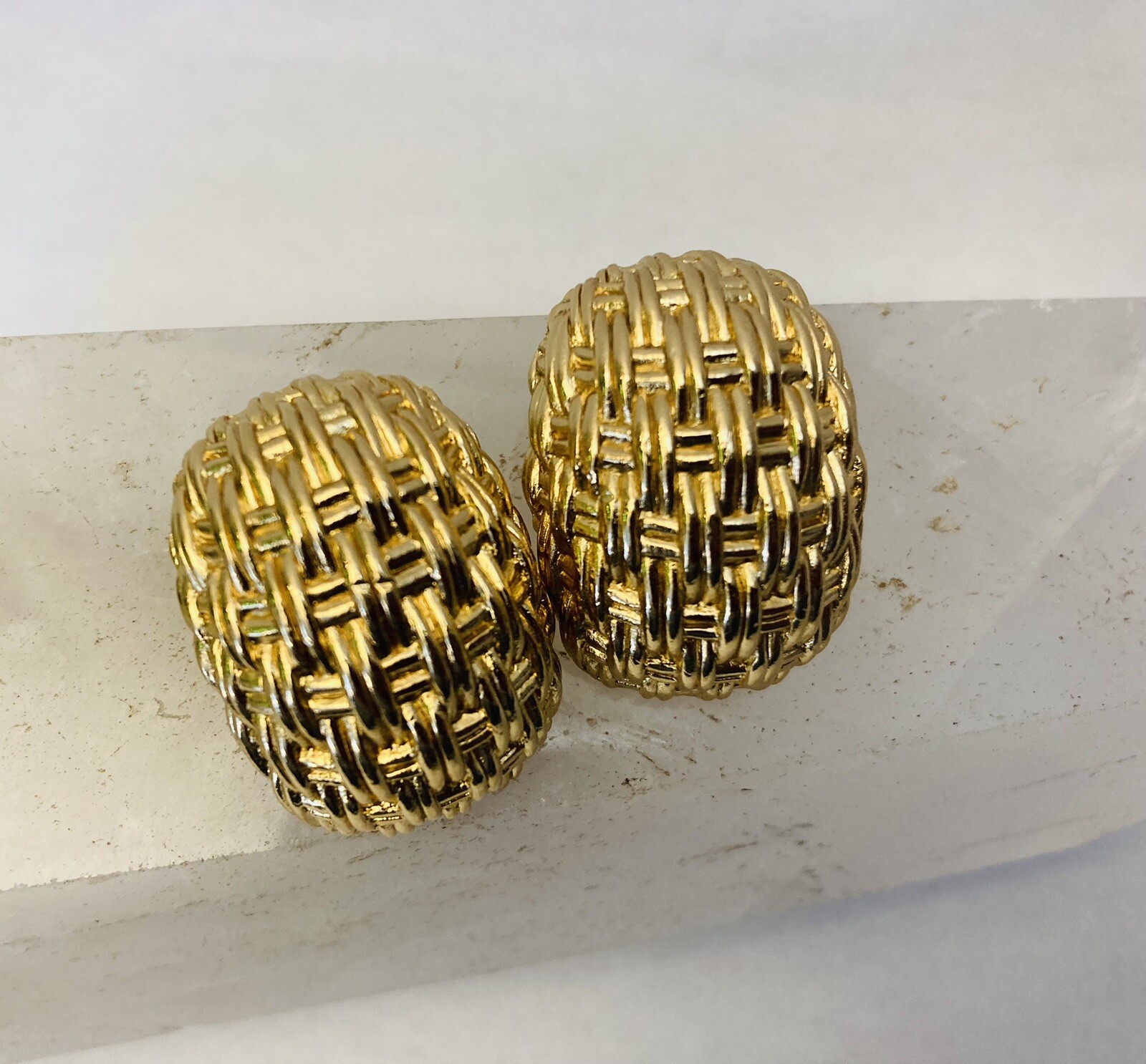 Christian Dior Basket Weave Chunky Gold Tone Large Cl… Gem