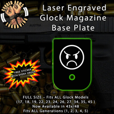 Angry Face Laser Engraved Magazine Base Plate for Glock171923Gen 1-4