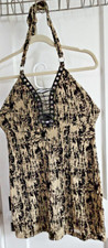 SHEIN crisscross V neck halter  black burn out tan dress fully lined women Sz 6
