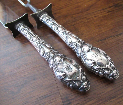 Antique Gorham Virginiana Sterling Silver Meat Carving Set Art Nouveau Knife 925