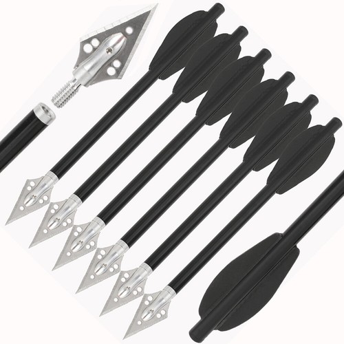 24X 6.3" Aluminium Arrows Bolts Blade Broadheads Vanes Archery Bow Arrow Hunting - Picture 14 of 20
