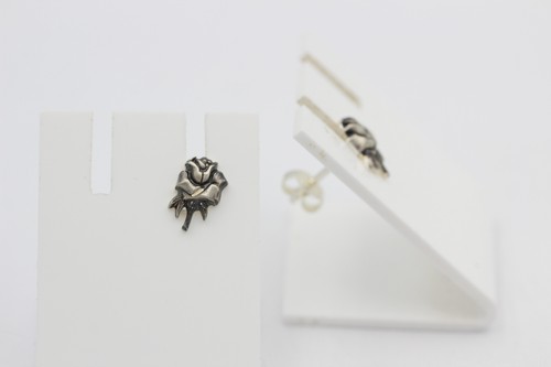 Pendientes De Rosa 925 Plata De Ley Con Parte Oxidada Aretes De Plata - Imagen 4 de 9