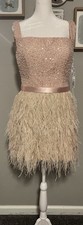 Portia And Scarlett Dress Size 8 NWT Pink Sequins Beads Feathers Short Prom HOCO