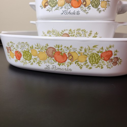 Set of 3 VTG Corning Ware Mushroom Herb Dishes - L’Echalote Le Persil Le Romarin - Picture 3 of 8