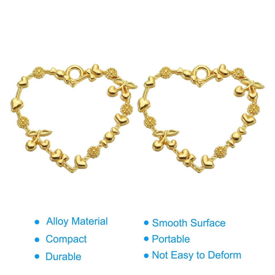 10Pcs Heart Flower Shape Alloy Open Back Bezel Pendants Resin Frame Gold Tone Foto 4 de 4