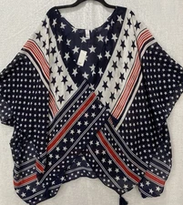 Patriotic Women’s Wrap OS Flag Stars Strips Coverup Shawl 4th Of July Scarf