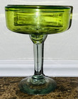 Vintage Green Hand Blown Margarita Glass 7” Tall Excellent