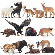 14PCS Mini North American Forest Animals Figurines, Realistic Jungle Animal T...