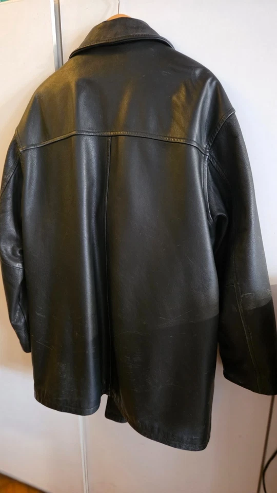Мужская тяжелая кожа бушлат / куртка длинное пальто со съемной подкладкой - Изображение 4 из 4