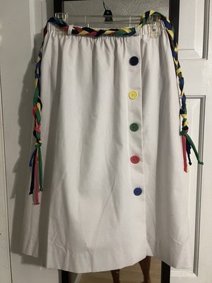 Vintage Sanibel Sport cotton skirt with colorful buttons & braided belt