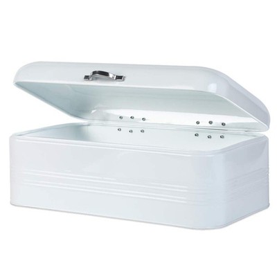 Large Bread Box for Kitchen, Metal Bread Storage Bin with Lid, 16.3x9x6.7, White