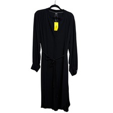BOSS Black Long Sleeve Midi Shirt Dress Sz 14 Quiet Luxury Minimalist Belted