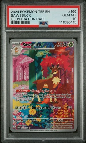 2024 POKEMON TEF EN-TEMPORAL FORCES ILLUSTRATION RARE #166 SAWSBUCK PSA 10