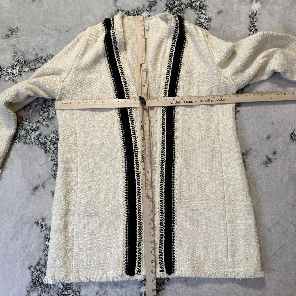 Cárdigan Chicos para mujer talla 2/12 frente abierto beige negro ribete chaqueta tejida Foto 3 de 4