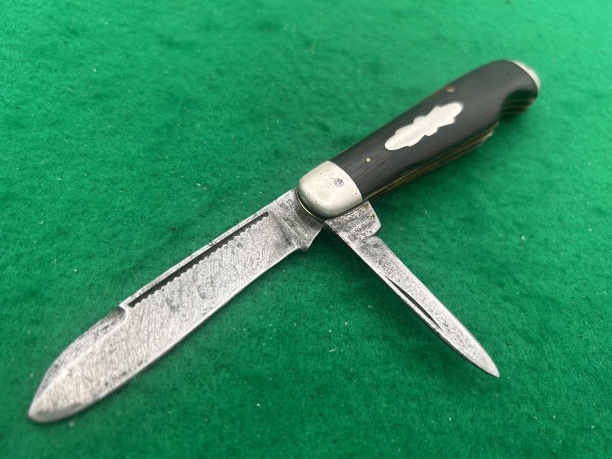Carbon Steel Blade Manual Vintage Folding Knives 2 Blades for sale