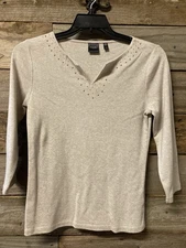 Rafaella Women's Tan - Embellished Gold Studded Size Small Shirt EUC