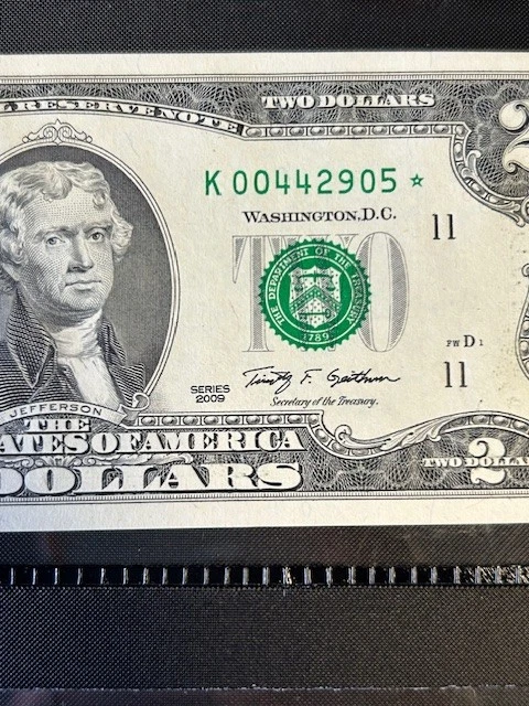 (3) Two Dollar Star Note Double 0s Fancy Serial Number 2009 Series Consecutive - Image 3 of 4