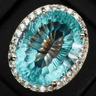 Concave Sea Blue Aquamarine 23.15Ct 925 Sterling Silver Handmade Rings Size 7