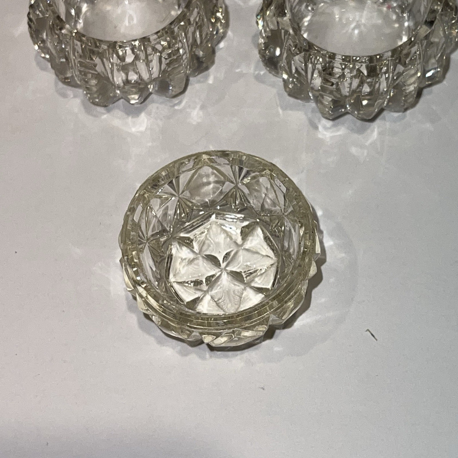 3 Mismatched Vintage Cut Crystal Glass Salt Cellars Dips Dishes Lot EUC