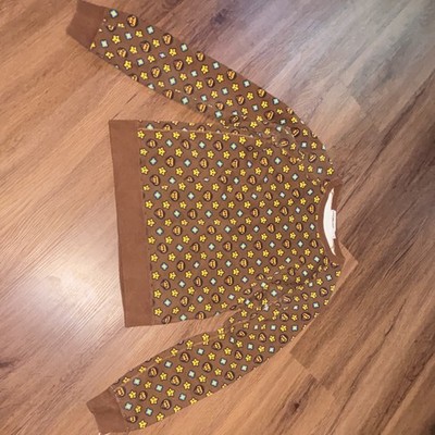 A Bathing Ape BAPE Men's XS Brown All-Over Print Fleece Crewneck Sweatshirt