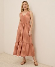 Pact Women's Canopy Linen Blend Easy Tank Dress Large Hermosa Stripe