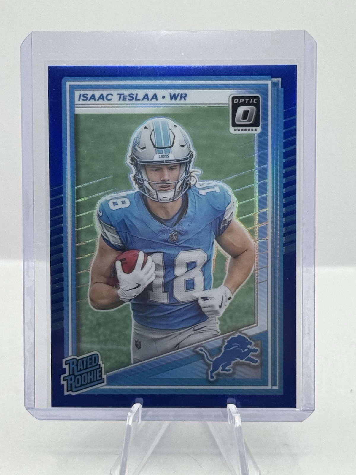 Isaac TeSlaa Rated Rookie Blue Prizm 159/249 2025 Donruss Optic #219 Lions