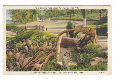 Postcard White Border Lakewood Sub. Little Rock, AR Broken Tree Bench Curt Teich