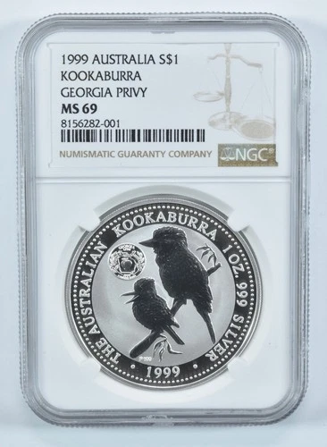 1999 Australia 1 Dollar Silver Kookaburra Georgia Privy MS69 NGC *2022