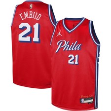New Nike Youth Philadelphia 76ers Joel Embiid Jersey Statement Edition Red XL