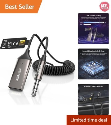 Plug and Play Bluetooth 6.0 Adapter: Effortless Streaming with AUX Compatibility
