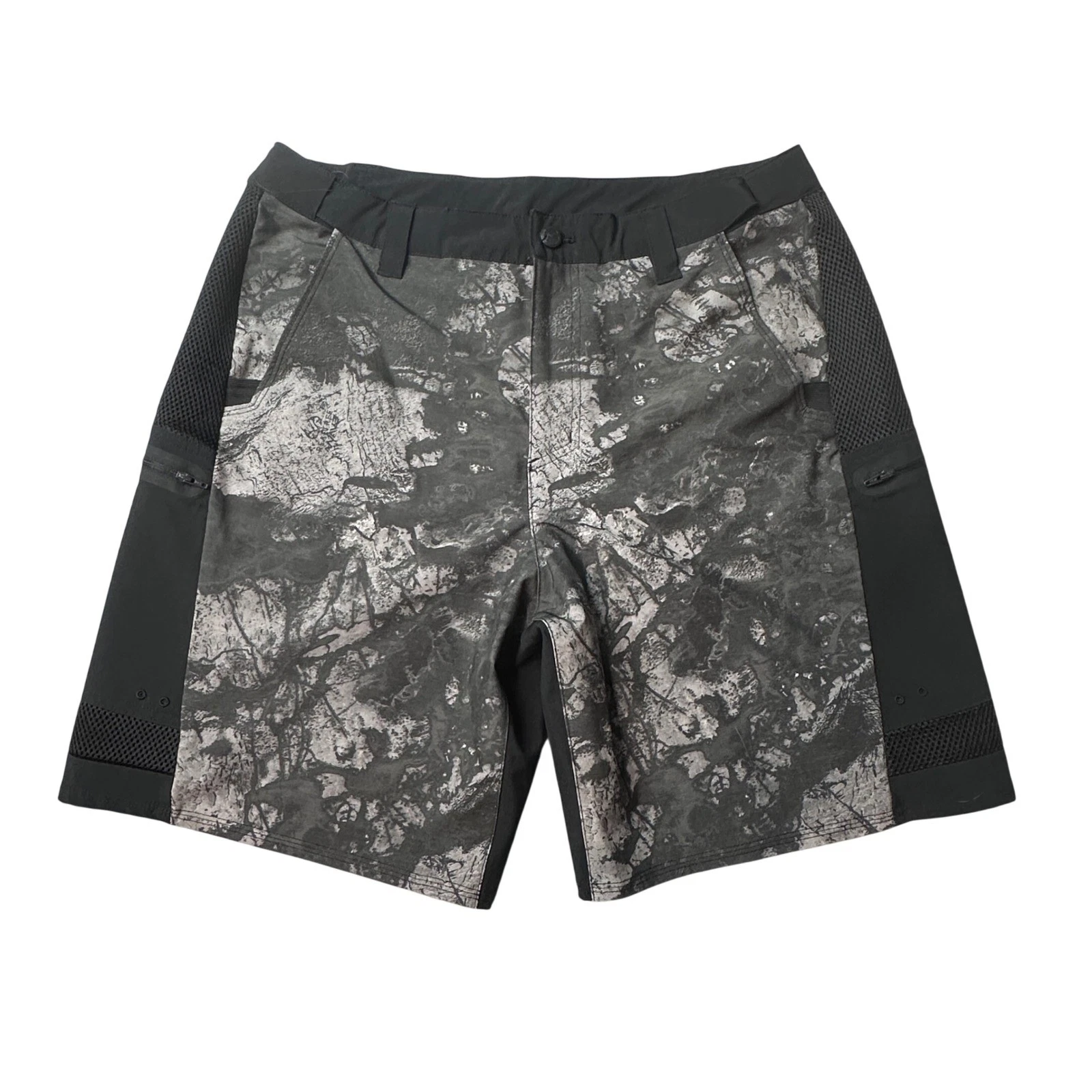 Magellan Shorts Mens Large Gray Angler Pro Fishing Camo Mesh Technical Pockets