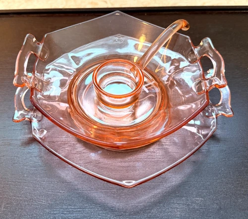 Pink Depression Glass Mayonnaise Set Molly Imperial Glass Plate Bowl Ladle