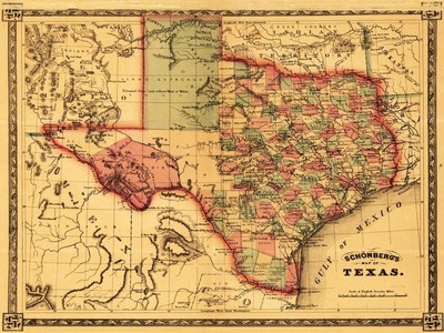 Wall Art Print Texas - Panoramic Map by Lantern Press, 16'' x 12''
