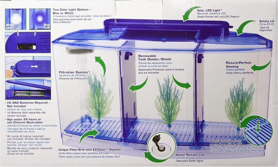 Penn-Plax Deluxe Triple Betta Bow Aquarium Tank - Includes 0.7 Gallon, Blue  - Image 3 of 4