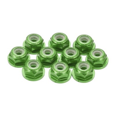 10 Pcs M2 Pitch 0.4mm Aluminum Alloy Lock Nuts Flanged Hex Nuts Nylon, Green