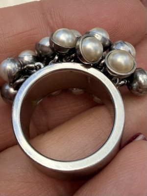 Swatch Bijoux Love Explosion Pearl Ring Gray Cluster Stainless Steel Size 7