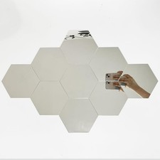 24pcs Silver Hexagon Mirror Acrylic Wall Stickers with Adhesive Art Decal Sat...