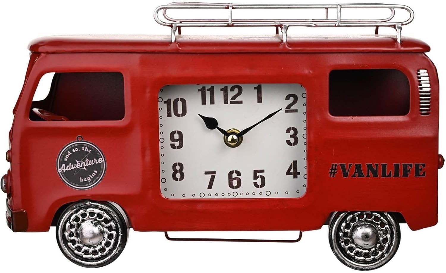 Red Metal Camper Van Mantel Clock - Vintage Clockface - Quartz Movement - W2949 - Image 2