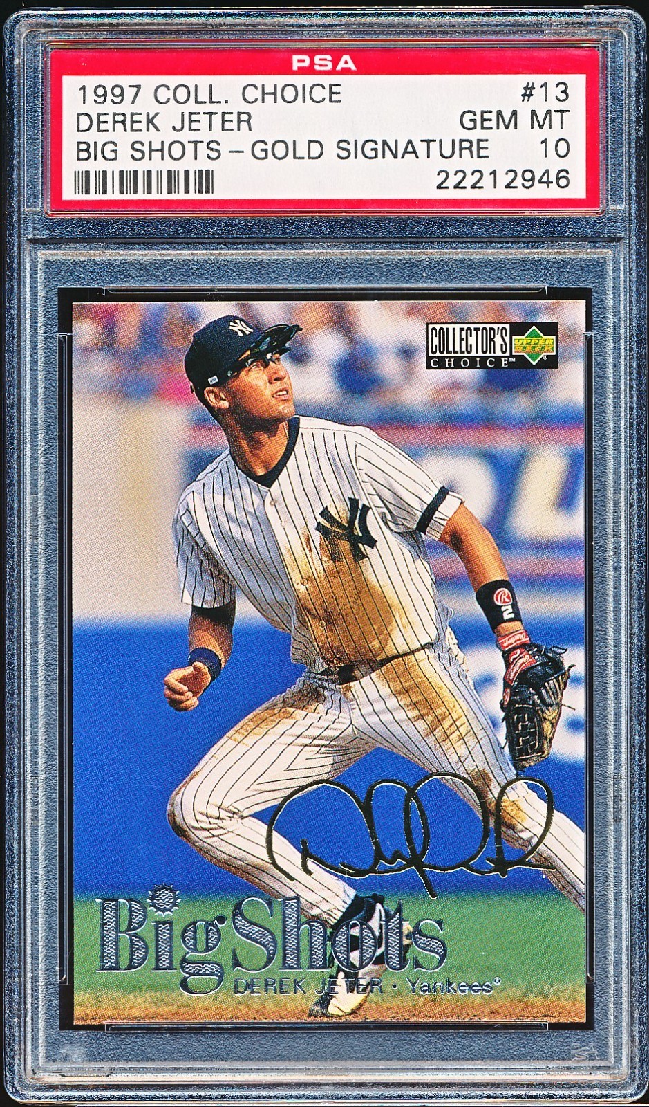 DEREK JETER Autographed Signed 1997 UD COLLECTOR'S CHOICE BIG SHOTS GOLD SIGNATURE #13 PSA 10 GEM 