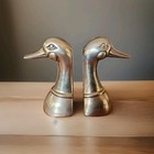Vintage Solid Brass Duck Head Mallard Book Ends 6.25" Library Cabin Decor Pair