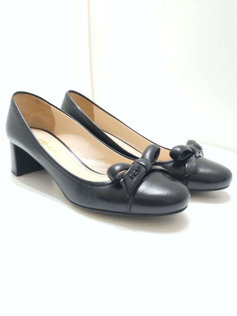 PRADA Women's Ribbon Pumps Size:37/JP:24 Leather Black From Japan 135150K Authen thumbnail 3