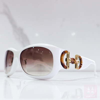 Gucci 2970 Bambus Sonnenbrille Vintage Made in Italy Weiß Lunette Brille y2k