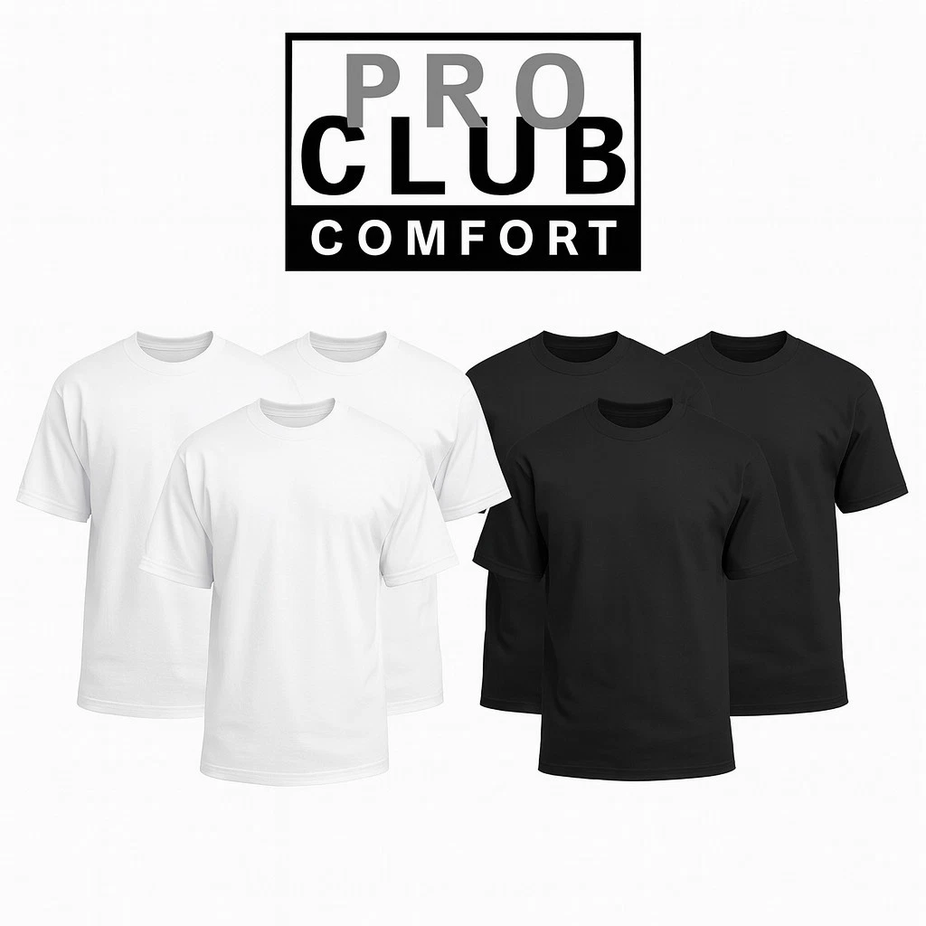 3 Pack PRO CLUB COMFORT T SHIRT MENS BLACK&WHITE BASIC (S_ 3XL)