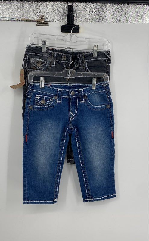True Religion Womens Blue Black Denim Medium Wash Capri Jeans Size 28 Lot Of 2