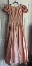VTG '80s Peach Puff Sleeve Dress Sz 10 Princess Prom Formal Party Gown Petticoat