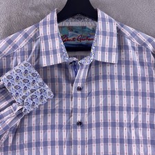 Robert Graham Flip Cuff Button Down Shirt Mens Size XL White Plaid Paisley
