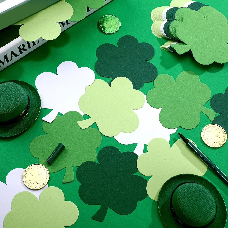 360 peças de papel recortes trevo dia de São Patrício 3,9 polegadas verde e branco Clo... - Imagem 3 de 4