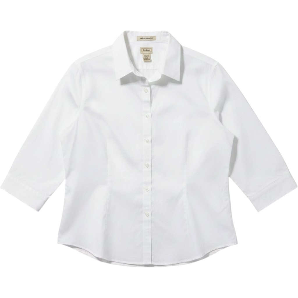 L.L.Bean Women White Blouse 3/4 Sleeve sz XL 100% Cotton Church Work Casual Prep